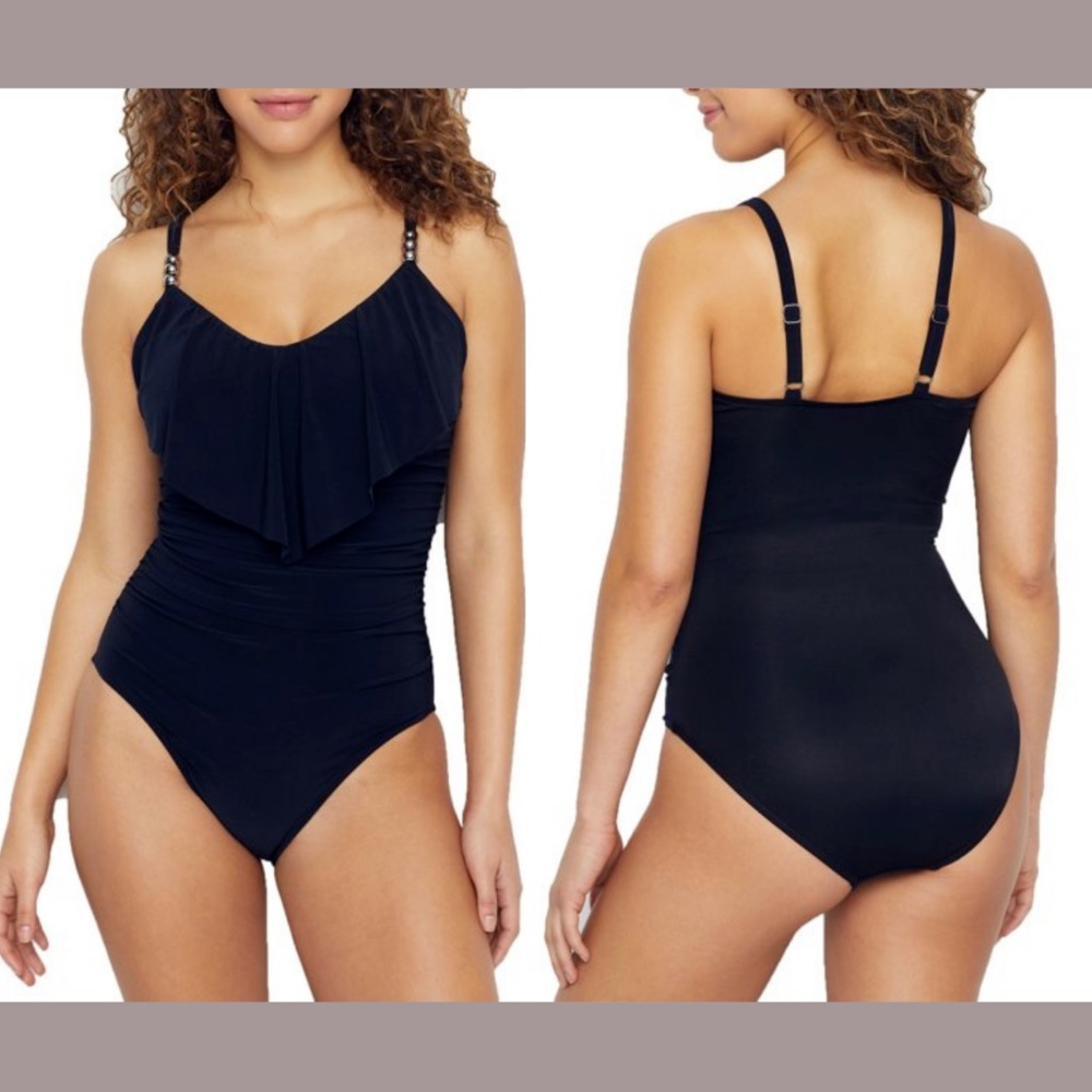 Magicsuit Solid Isabel Ruffle One‎ Piece Swimsuit in Black [SZ 16 US ]